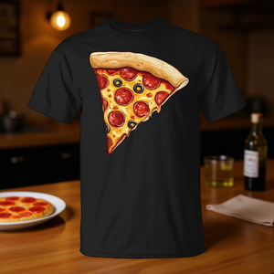 T-shirt promozionale minimalista con fetta di pizza - Product Image 3