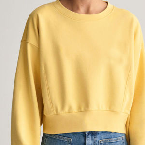 Venta al por mayor personalizado Casual manga larga hombro caído cuello redondo sudaderas letra gráfico pulóver corto sudadera para mujer - Product Image 2