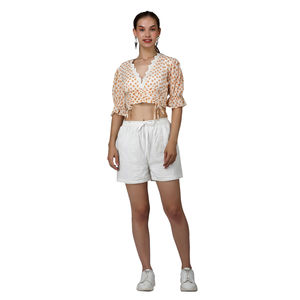 Top corto estampado a la moda y pantalones cortos con ojales, conjunto para mujer, ropa de playa de verano con estilo, traje informal de dos piezas para vacaciones - Product Image 1