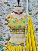 Haldi & Sangeet Special Bright Yellow Farbe Faden & Stickerei Arbeit Braut Special Light Weight Trendy Lehenga Sets Großhandel