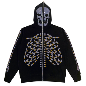 Men's Vintage Zipper-Up 100% Cotton Custom Fabric heavyweight Front Logo Rhinestone Embellishment baggy hoodie - Product Image 6