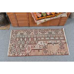Tapis turc vintage 1,6x3,1 pi (50x95 cm), tapis floral brun - Product Image 3