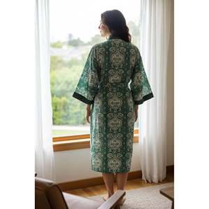 Pure Cotton Handblock Kimono Indian Printed Summer House <b>Robe</b> Boho <b>Beach</b> Coverup Kaftan Bridesmaid Maternity Swimsuit Cover Ups - Product Image 2