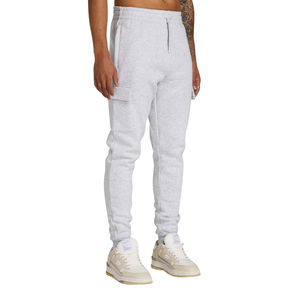 Pantalones de chándal grises para hombre con cintura elástica, bolsillos laterales dobles y cómodo tejido de lana suave - Product Image 3