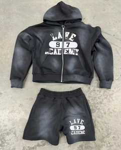 Conjunto de Sudadera con Capucha y Pantalones Cortos de Algodón 100%, Estilo Vintage Retro Lavado Ácido con Estampado 3D, Servicio OEM Premium - Product Image 4