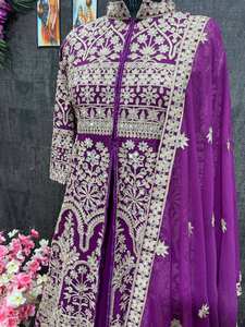 DESIGNER WEAR KOTI HEAVY CHINE STITCH TRABAJA CON LEHENGAS - Product Image 4