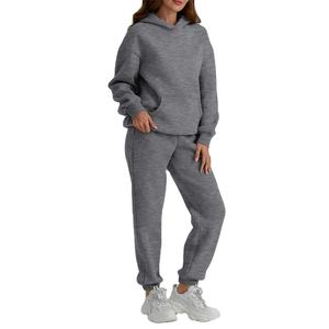 OEM/ODM Custom Logo Tracksuit for <b>Women</b> Plain <b>Fleece</b> Hoodie and <b>Jogger</b> Pants Set Hooded Collar Custom Blank Supplier - Product Image 1