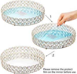 Plateau de maquillage cosmétique en or et cristal miroir Plateau de maquillage élégant Verre antirouille de luxe pour commode de salle de bain et chambre à coucher - Product Image 4