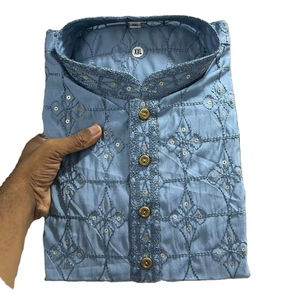 Broderie à la machine lourde devant et derrière en soie multicolore Collection Kurta prête à l'emploi pour homme - Product Image 1