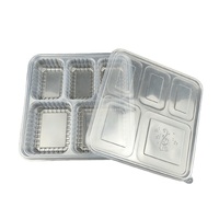 Boîte repas multi-compartiments transparente jetable en plastique, sans BPA, compatible micro-ondes, 3-5 compartiments, pour emporter