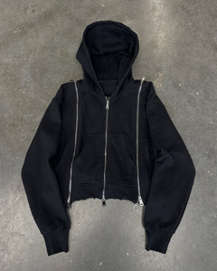 Sweat à capuche vintage personnalisé pour hommes, poids lourd, délavé à l'acide, triple fermeture éclair, délavé, noir, style Boxy sale - Product Image 3