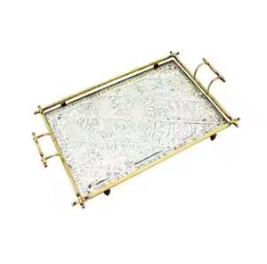 Amazing Wooden Food Snacks Serving <b>Tray</b> Set of 2 With Golden Handle Premium Quality for Home and Restaurant Usage Supplies - Product Image 5