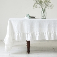 Nappe carrée élégante en lin tissé de style européen pour mariage, avec volants, en blanc cassé/blanc crème, taille personnalisable, logo personnalisé