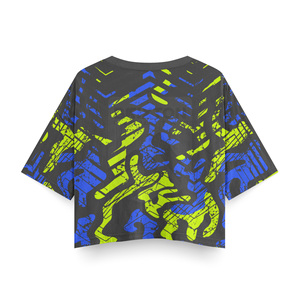 "Top corto estampado OEM para mujer Camiseta informal de moda de manga corta de mezcla de algodón y poliéster" - Product Image 2