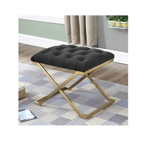 Taburete de Bar ottoamn con parte superior de piel de lino con soporte de metal dorado shny con mini taburete de tamaño de forma personalizada a precio de venta disponible - Product Image 5