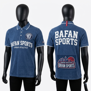 Polo en coton épais pour homme, couleur corail, style streetwear, avec imprimé graphique et broderie, coupe ajustée - Product Image 3