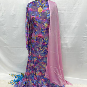 Ensemble Somali Dirac à succès, Maqbal Dirac imprimé, tissu en velours 100% polyester, jacquard, résistant au rétrécissement, poids moyen 300g/m - Product Image 2