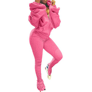 High Quality Custom Design Women's Workout Tracksuit New Arrival Solid Pattern Hooded Sweatpants Back Hole Winter Streetwear - Product Image 2