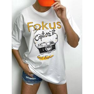 ไมบีแฟชั่น โฟกัสเสื้อยืดคอกลมแขนสั้นผ้าฝ้าย 100% สีขาวสำหรับผู้ชายและผู้หญิง ทรงพอดีตัว เสื้อฤดูร้อนระบายอากาศได้ดี - Product Image 1