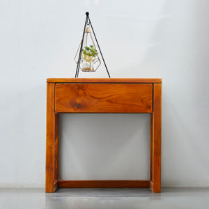 Mesita de noche de teca elegante y minimalista con 1 cajón para decoración de dormitorio - Product Image 2