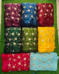 Tela de Bordado de Alta Calidad con Intrincados Trabajos de Hilo sobre Base de Red, Algodón o Organza para Vestidos, Saris, Trajes, 100% Georgette - Product Image 4