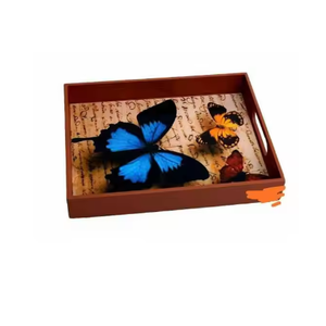 Pegatina decorativa colorida de nuevo diseño con bandeja de servicio rectangular de madera esmaltada, bandejas decorativas clásicas Vintage para servir - Product Image 1