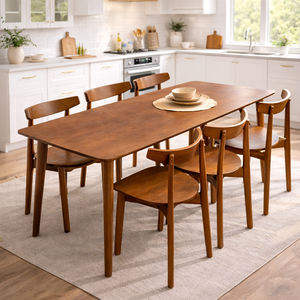 Juego de Comedor Moderno de Lujo Kanadel para 6 Personas, Madera de Fresno Marrón, Bambú, para Casa, Apartamento, Hotel, Restaurante, Sala de Estar, Muebles TACASA - Product Image 2