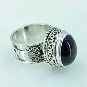 Navya <b>Craft</b> Handmade 925 Solid Sterling Silver Women's Boho Statement <b>Ring</b> Black Onyx Flower Design Size 4-13 for Christmas - Product Image 5