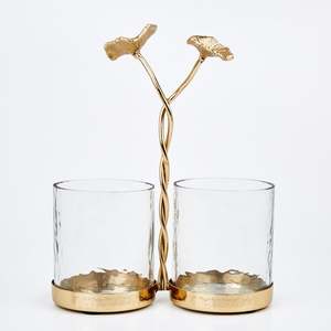 New Arrival T-Light <b>Hurricane</b> Candle Holder Gold Finish Blue Glass <b>Lantern</b> Decoration Glass Metal Candle Lamp Holder - Product Image 3