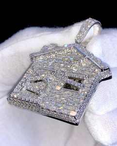 Por encargo 925 Plata rodio plateado Baguette corte moissanita garra conjunto VVS Bustdown trampa hogar totalmente helado moda encanto collar - Product Image 2