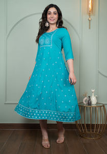 Vestido Kurti Anarkali Elegante de Color Sólido Hecho a Mano al por Mayor, Vestido Largo Sexy para Mujer, Kurti Anarkali de Manga Larga de Alta Calidad para la Noche - Product Image 5