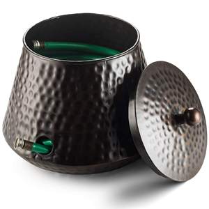 Antique Finished <b>Vintage</b> Fire Hose <b>Reel</b> Pot Holder Fire Hose Pot Fire Hose <b>Reel</b> Durable Tough Metal Planter Pipe and Green Plant - Product Image 3