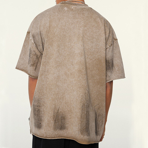 New Summer Arrival Oversized Blank Plain <b>Men</b> Acid Wash Boxy T-Shirts Heavyweight 100% Cotton Blank Plain <b>Men</b> <b>Cropped</b> T-Shirts - Product Image 4