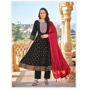 Conjunto de Vestido Anarkali de 3 Piezas de Calidad de Exportación, 14 kg de Rayón con Bordado de Lentejuelas, Vestido Anarkali de Diseñador Indio - Product Image 1