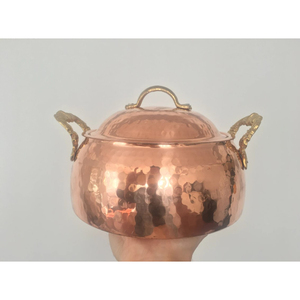 Cazuela grande de cobre para servir, suministros para restaurante, olla caliente hecha a mano, forma redonda con mango de latón, calentador de alimentos de Color dorado - Product Image 5