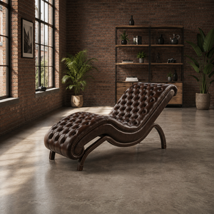 Chaise longue Chesterfield moderne de luxe en cuir véritable, fauteuil capitonné fait main, couleur personnalisée, garantie 5 ans, salon - Product Image 4