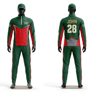 Chándal de Entrenamiento de Hockey sobre Césped para Hombre, 220 GSM, Tela de Poliéster Interlock de Alto Rendimiento, Estilo Panel Verde, Rojo y Blanco, Logotipo de Equipo Personalizado - Product Image 1