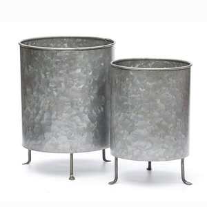 Ensemble de 2 jardinières surélevées en métal galvanisé, résistantes à la rouille, pot de fleurs cylindrique en zinc avec pieds en fer, pot de fleurs d'intérieur et d'extérieur - Product Image 1