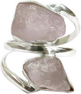 Bague pour femme en argent sterling 925, pierre précieuse en quartz rose naturel, pierre de naissance d'avril, double pierre, bijoux faits à la main pour Noël - Product Image 3
