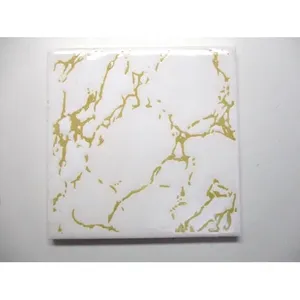 Johnson England Azulejo de pared de cerámica de 4-1/4 \ "Venas amarillas mostaza brillante de blanco 1 con diseño de venas único - Product Image 1