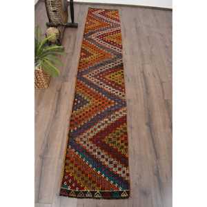 Turkish <b>Runner</b> Rug, 1.8x9.6 ft Vintage Rug, <b>Red</b> Kilim Wool Rug - Product Image 1