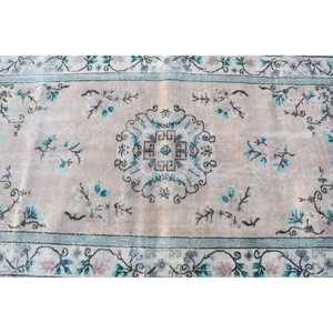 Alfombra Vintage de Lana con Diseño a Cuadros Azul Turco, 3.8x6.7 pies - Product Image 5