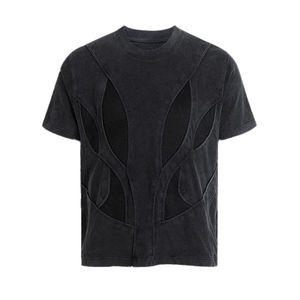 Toalla de parche de gran tamaño de algodón pesado bordado lavado ácido camiseta Vintage lavado camisetas Streetwear Camiseta de rayas para hombres - Product Image 6