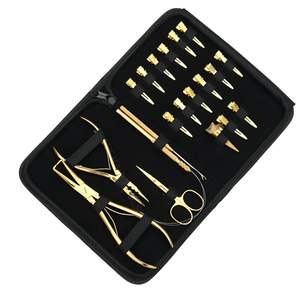 Salon Hair <b>Extension</b> Tools Kit with Three Hole Crimper <b>Bead</b> Opening Plier Hook Threader Loop Parting Finger Nail & Scissors - Product Image 1