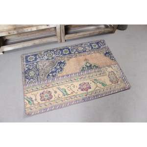 Alfombra, 2.3x3.6 pies, Alfombra Vintage, Alfombra Azul con Estampado Animal, Lana - Product Image 4