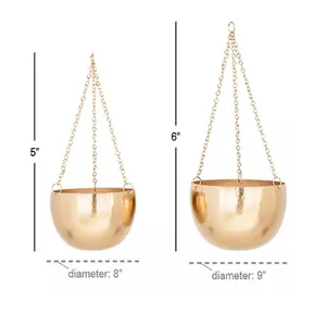 copper finished round bowl shape decorative home use hanging flower pots and planters