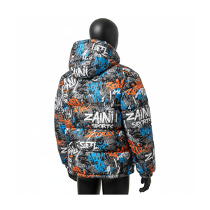 Outdoor Puffer Jacket 380 GSM Polyester Fabric Warm Quilted Winter <b>Coat</b> Multi Color Printed Custom Logo Puffer Jacket for man - Product Image 4