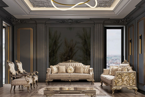 Fauteuil d'appoint sculpté de luxe avec finition en feuille d'or et tissu baroque - Product Image 5