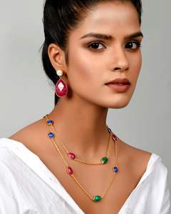 Luxe fait à la main en laiton plaqué or Multi couleur pierres précieuses boucles d'oreilles femmes à la mode fête déclaration thème naturel certifié - Product Image 1