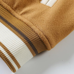<b>Men's</b> Varsity <b>Jacket</b> Brown White Sleeve Embroidered <b>Letter</b> G Preppy Style Autumn Cotton Polyester Fleece Lining - Product Image 4